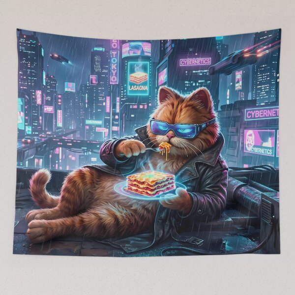 Item preview, Space Retro Neon Cyberpunk Cosmic Cat Lasagna Designs designed and sold by ART ATTACK ZONE.
