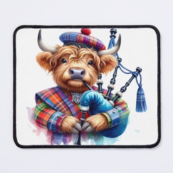Item preview, Cute Tartan Army Scottish Highland Cow Bagpiper Colorful Fun Watercolor designed and sold by MaedK.