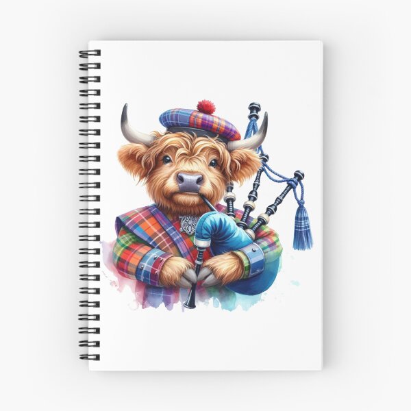 Item preview, Cute Tartan Army Scottish Highland Cow Bagpiper Colorful Fun Watercolor designed and sold by MaedK.