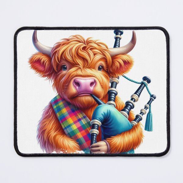 Item preview, Cute Tartan Army Scottish Highland Cow Bagpiper Colorful Fun Watercolor designed and sold by MaedK.