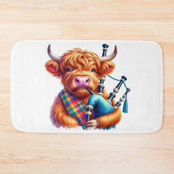 Item preview, Cute Tartan Army Scottish Highland Cow Bagpiper Colorful Fun Watercolor designed and sold by MaedK.