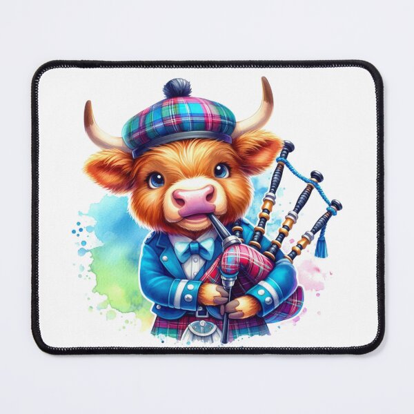 Item preview, Cute Tartan Army Scottish Highland Cow Bagpiper Colorful Fun Watercolor designed and sold by MaedK.