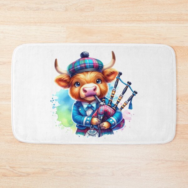 Item preview, Cute Tartan Army Scottish Highland Cow Bagpiper Colorful Fun Watercolor designed and sold by MaedK.
