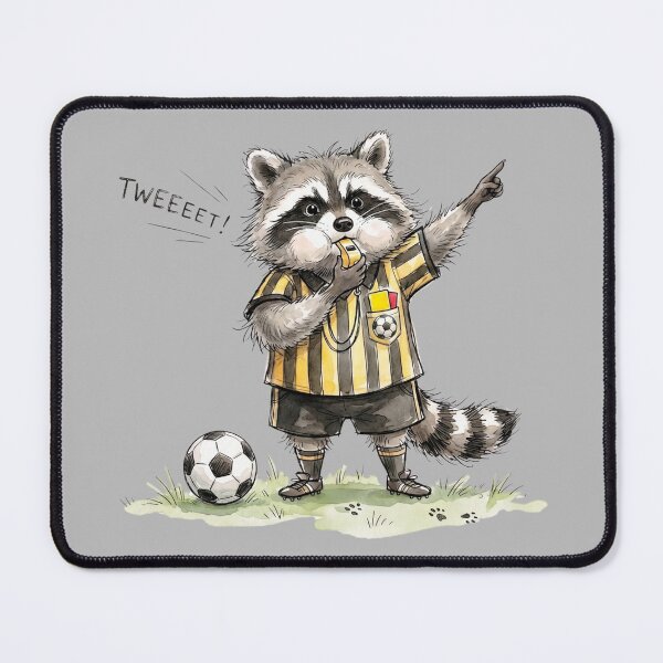 Item preview, Cute Watercolor Raccoon Soccer Referee Blowing Whistle Art designed and sold by BreezifyDesignStudio.