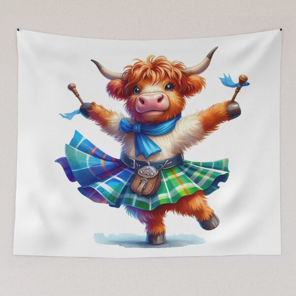 Item preview, Cute Tartan Army Scottish Highland Cow Highland Dancing Colorful Fun Watercolor designed and sold by MaedK.