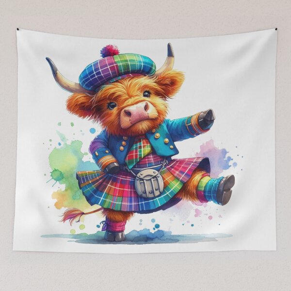 Item preview, Cute Tartan Army Scottish Highland Cow Highland Dancing Colorful Fun Watercolor designed and sold by MaedK.