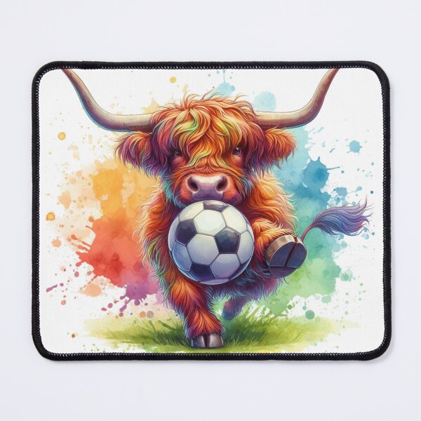 Item preview, Scottish Tartan Army Highland Cow Playing Soccer Football Colorful Watercolor designed and sold by MaedK.
