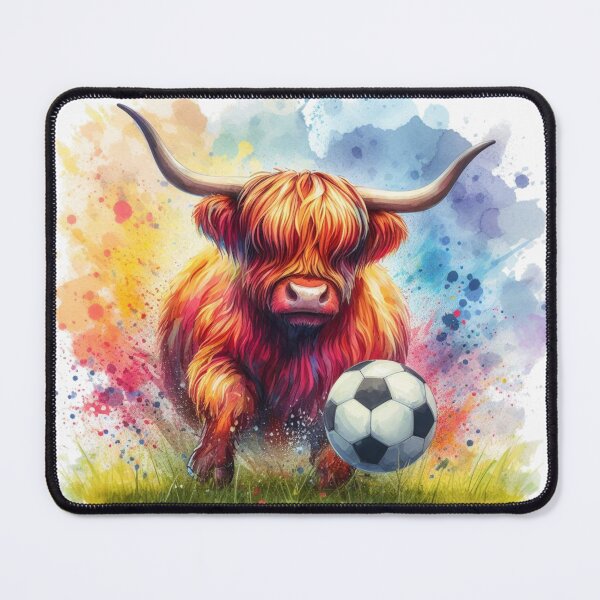 Item preview, Scottish Tartan Army Highland Cow Playing Soccer Football Colorful Watercolor designed and sold by MaedK.