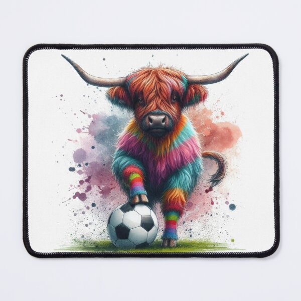 Item preview, Scottish Tartan Army Highland Cow Playing Soccer Football Colorful Watercolor designed and sold by MaedK.