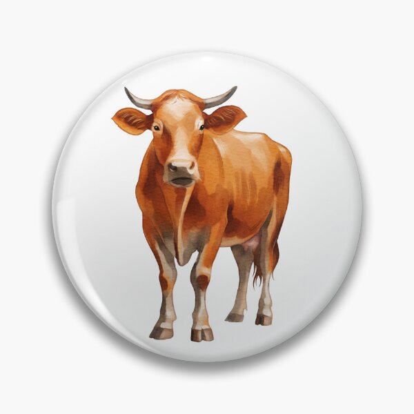 Item preview, Brown cow stands in a field under a clear sky during daytime while grazing on grass near the farm designed and sold by Ms. Iryna.