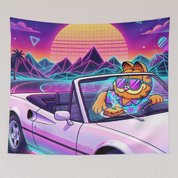 Item preview, Car Retro Neon Cyberpunk Cosmic Cat Lasagna Designs designed and sold by ART ATTACK ZONE.