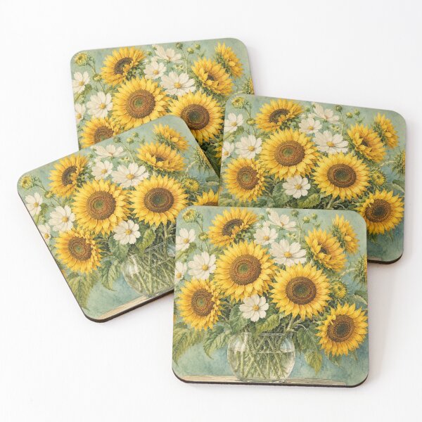 Item preview, Sunflowers and Cosmos in Glass Vase – Watercolor Floral Art designed and sold by Soul Garden Studio.