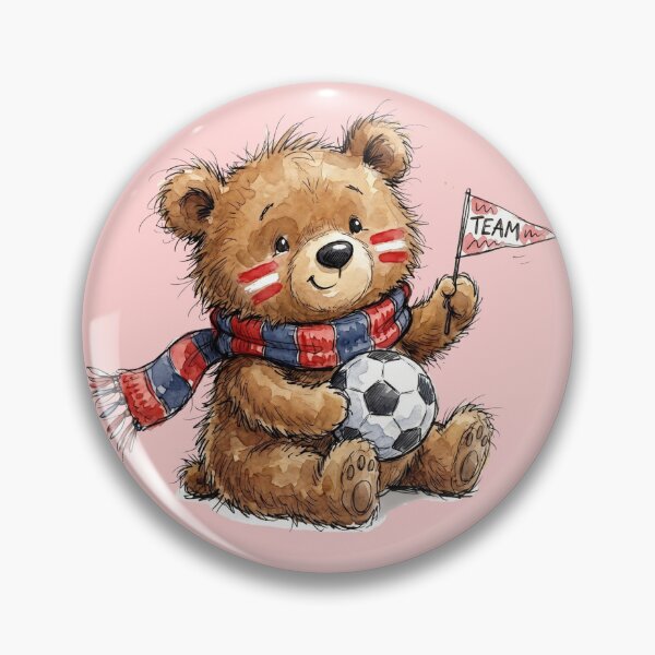 Item preview, Cute Watercolor Teddy Bear Soccer Fan with Team Flag Art designed and sold by BreezifyDesignStudio.