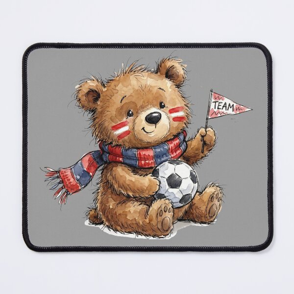 Item preview, Cute Watercolor Teddy Bear Soccer Fan with Team Flag Art designed and sold by BreezifyDesignStudio.