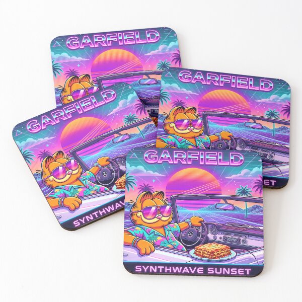 Item preview, Sunset Retro Neon Cyberpunk Cosmic Cat Lasagna Designs designed and sold by ART ATTACK ZONE.