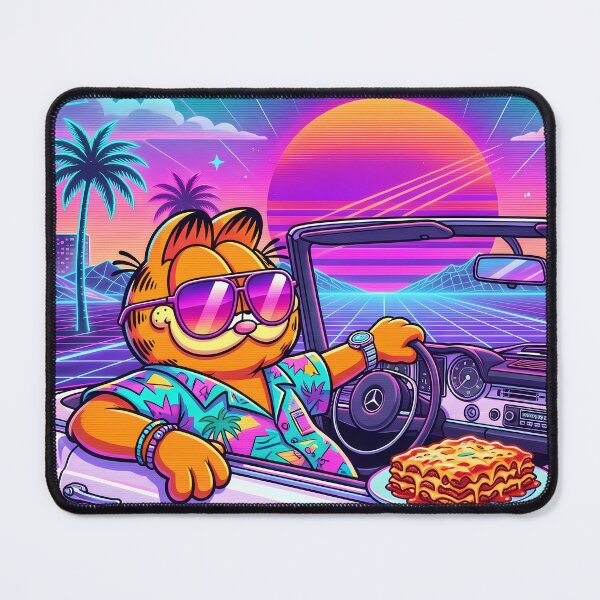 Item preview, Sunset Retro Neon Cyberpunk Cosmic Cat Lasagna Designs designed and sold by ART ATTACK ZONE.