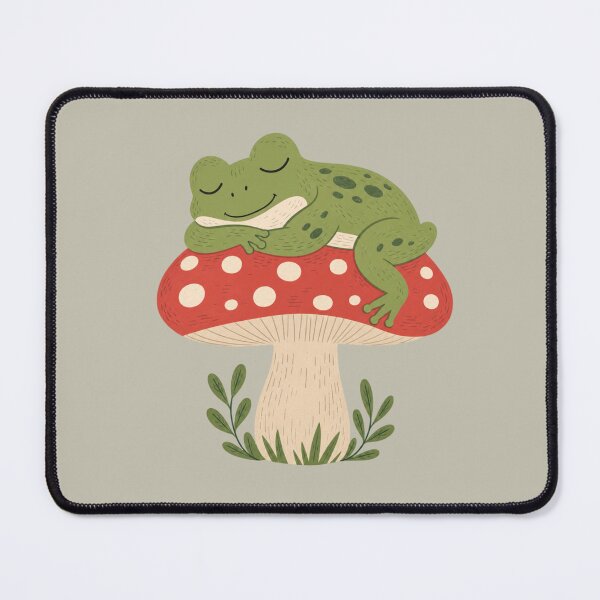 Item preview, Lazy cute frog sleeping on a red mushroom designed and sold by Fantasy Cache.