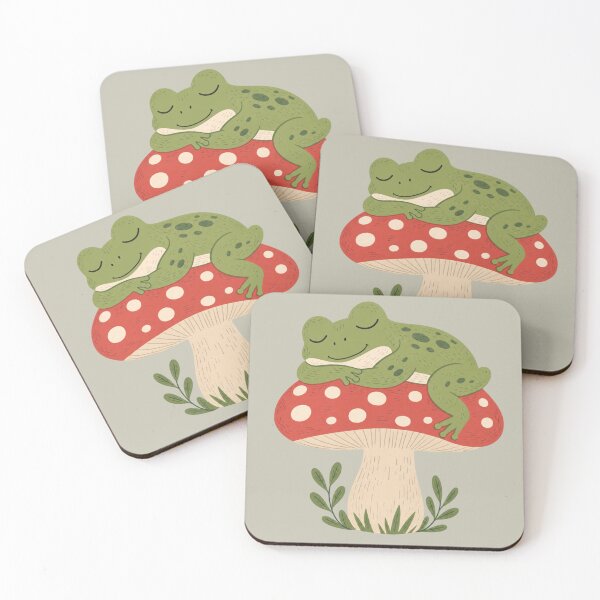 Item preview, Lazy cute frog sleeping on a red mushroom designed and sold by Fantasy Cache.