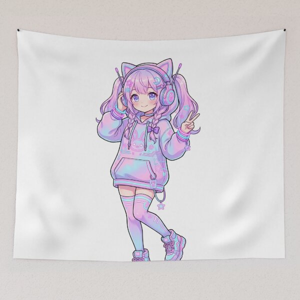 Item preview, Kawaii Anime Girl Neon Hoodie – Cute Cyberpunk Pastel Aesthetic 8K PNG Streetwear Art designed and sold by krishna-artdesigns.