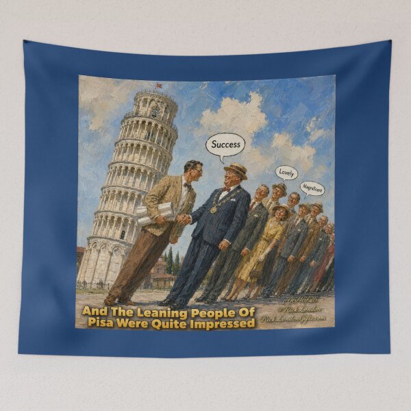 Item preview, The Leaning People of Pisa – Travel Humor Cartoon designed and sold by Rick London Gifts.