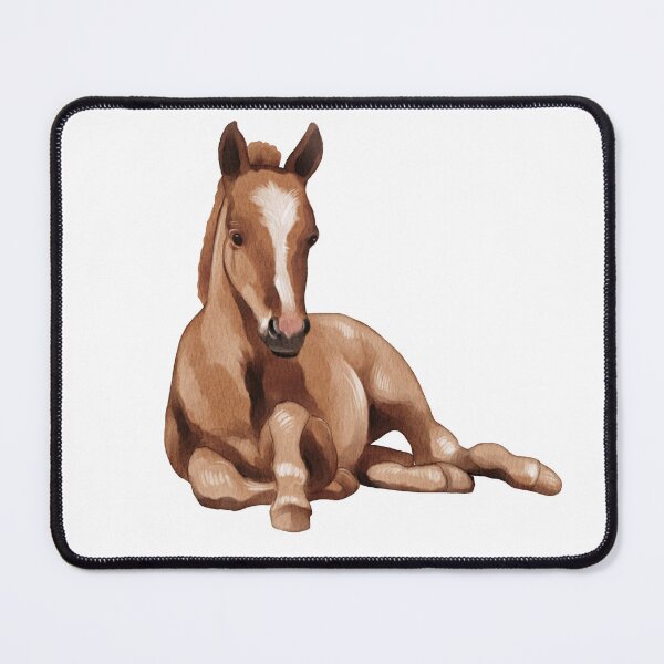 Item preview, Brown foal lying down in a relaxed position on a white background during daylight hours designed and sold by Ms. Iryna.