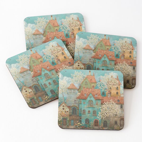 Item preview, Whimsical Seaside Cottage Village – Storybook Coastal Town Fantasy Art designed and sold by Soul Garden Studio.