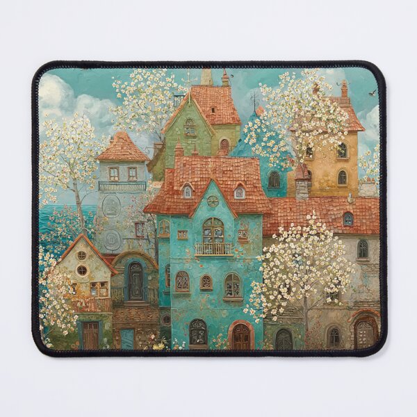 Item preview, Whimsical Seaside Cottage Village – Storybook Coastal Town Fantasy Art designed and sold by Soul Garden Studio.