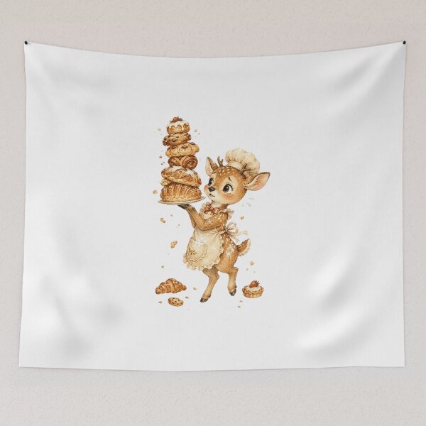 Item preview, Cute Deer Pastry Chef Croissant Tower Bakery Aesthetic designed and sold by AQUILAKREO.