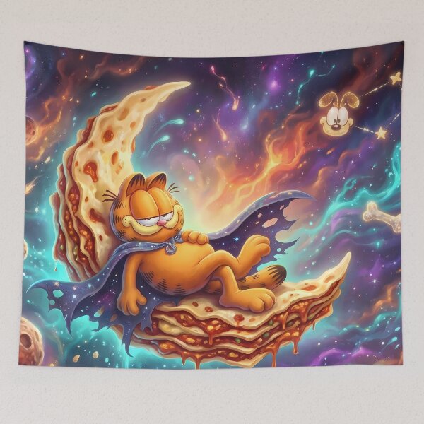 Item preview, Moon Retro Neon Cyberpunk Cosmic Cat Lasagna Designs designed and sold by ART ATTACK ZONE.