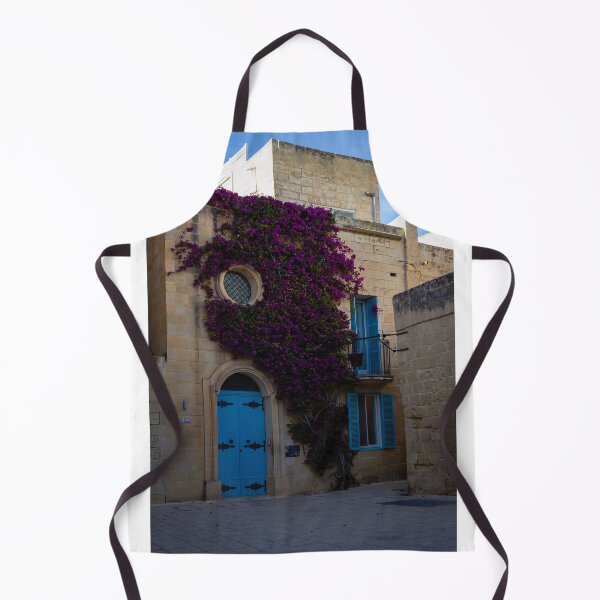 Item preview, Mediterranean Stone Building With Blue Door and Purple Bougainvillea Climbing Rustic Facade designed and sold by Nmallia.