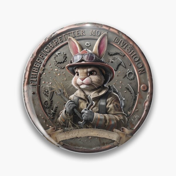 Item preview, Firefighter Mom Rabbit Steampunk Badge designed and sold by PawsRetroStudio.
