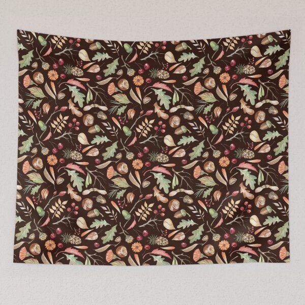 Item preview, Forest Themed Autumn Pattern on Chocolate-Brown designed and sold by Flowersforbear.
