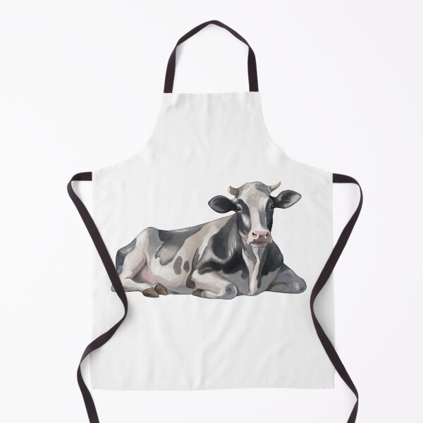 Item preview, Cow rests on the ground in a farm setting during daytime, showing black and white markings on its body designed and sold by Ms. Iryna.