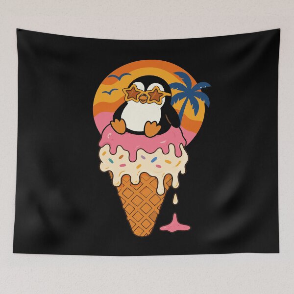 Item preview, Cool Penguin Ice Cream Retro Summer Groovy Beach Design designed and sold by Glotify.