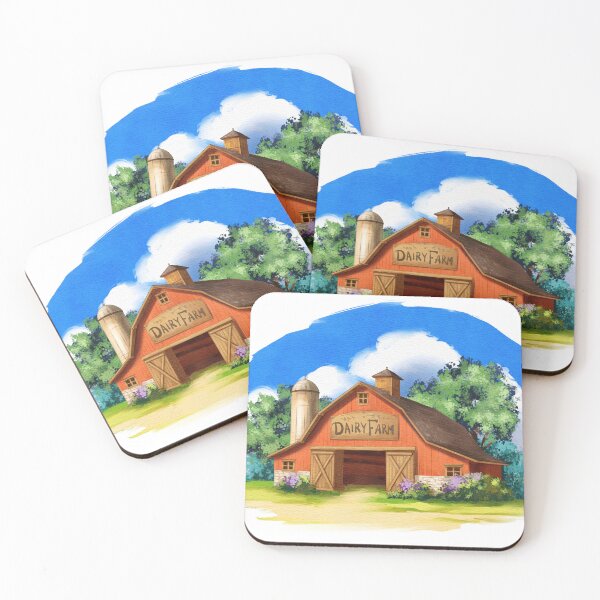 Item preview, Red dairy barn stands under blue sky with clouds, surrounded by green trees and grass in a rural area designed and sold by Ms. Iryna.