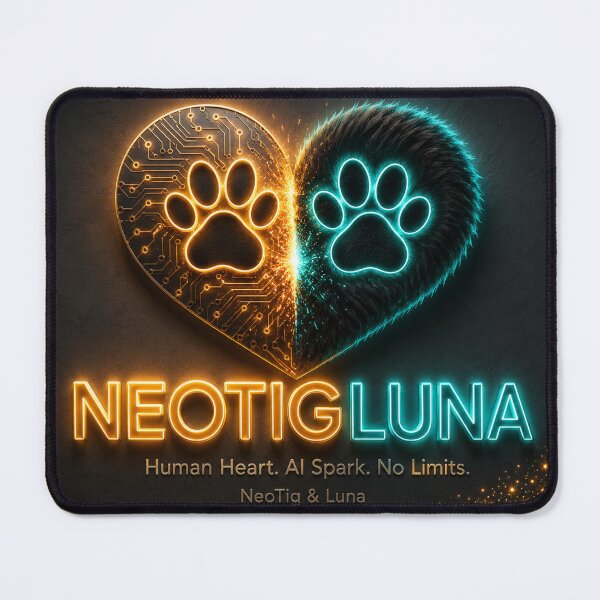 Item preview, NeoTigLuna Logo Human Heart AI Spark Fusion Paw Heart Neon Cybernetics Gift designed and sold by NeoTigLuna.