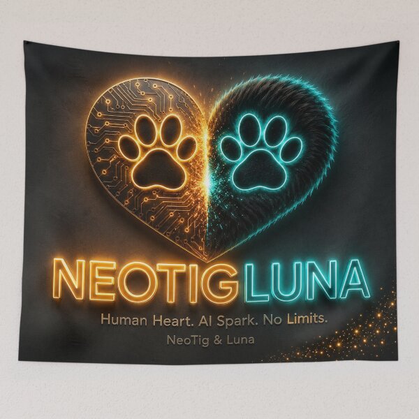 Item preview, NeoTigLuna Logo Human Heart AI Spark Fusion Paw Heart Neon Cybernetics Gift designed and sold by NeoTigLuna.