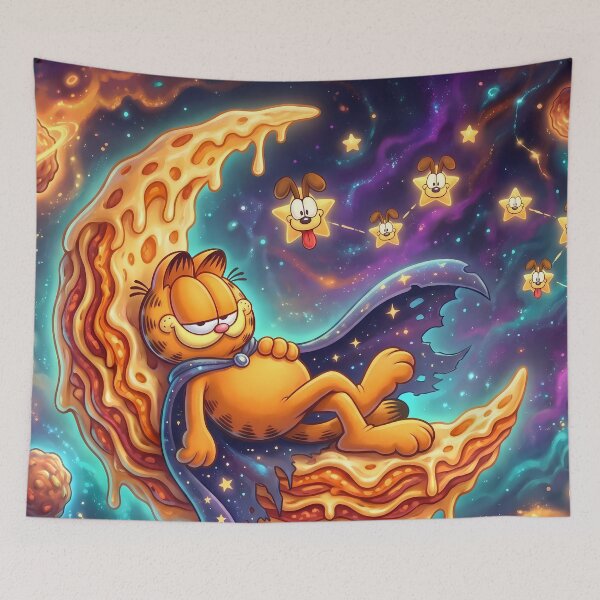 Item preview, Pizza Retro Neon Cyberpunk Cosmic Cat Lasagna Designs designed and sold by ART ATTACK ZONE.