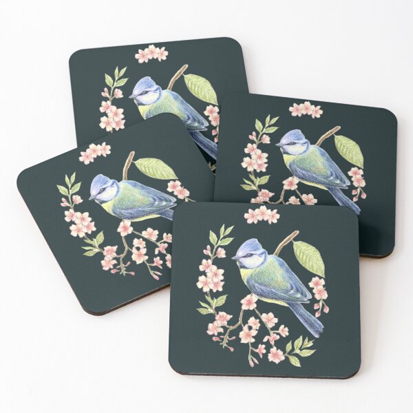 Item preview, Ornithological illustration: Flowering crescent and blue tit designed and sold by Green-Natura.