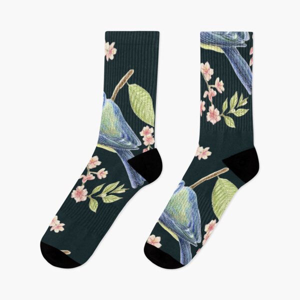Item preview, Ornithological illustration: Flowering crescent and blue tit designed and sold by Green-Natura.