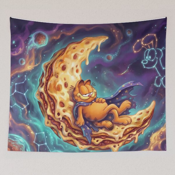 Item preview, Planets Retro Neon Cyberpunk Cosmic Cat Lasagna Designs designed and sold by ART ATTACK ZONE.