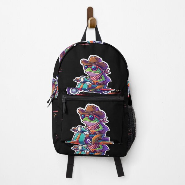 Item preview, Retro Cowboy Frog Riding Scooter - Neon Synthwave Sticker. designed and sold by TrendForge.