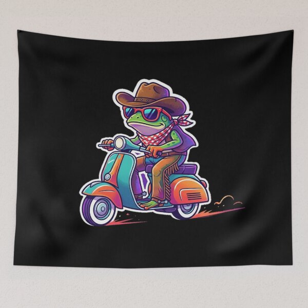 Item preview, Retro Cowboy Frog Riding Scooter - Neon Synthwave Sticker. designed and sold by  TrendForge.