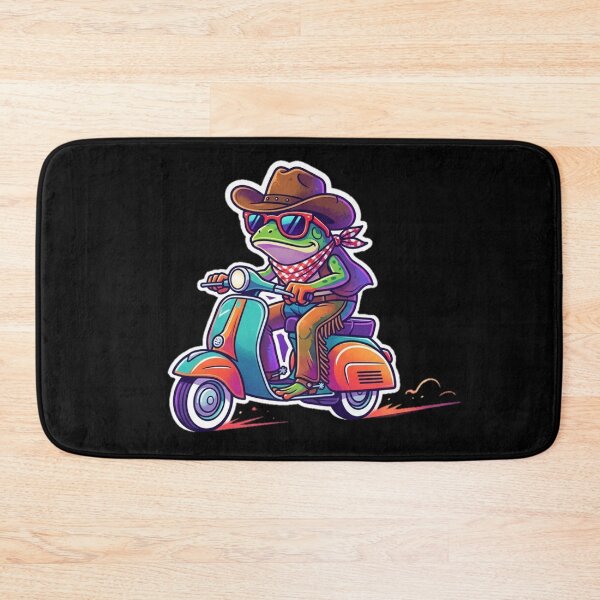 Item preview, Retro Cowboy Frog Riding Scooter - Neon Synthwave Sticker. designed and sold by TrendForge.