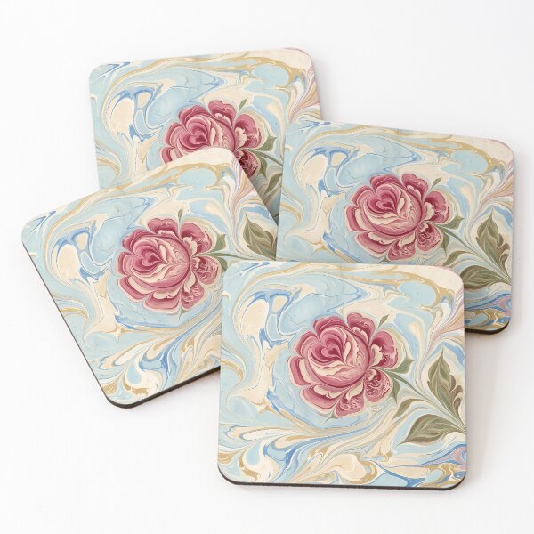 Item preview, ​Elegant Marbled Flower - Pastel Ebru Rose Design designed and sold by hakikatm.