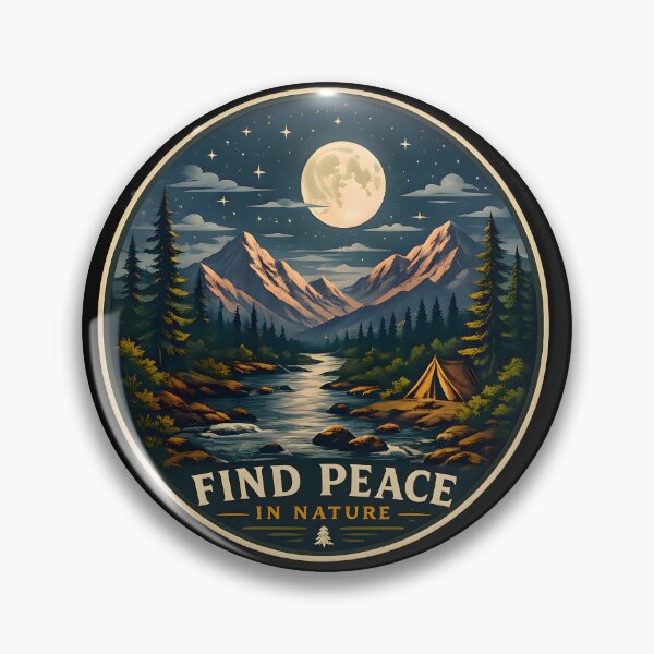 Item preview, Find Peace in Nature – Vintage Mountain Camping Moonlight Landscape Design. designed and sold by artbydozi2005.