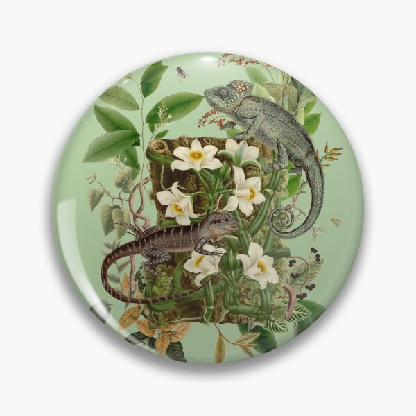 Item preview, Exotic Lizards with Blooming Flowers Tropical Nature Illustration  designed and sold by CanisArt.