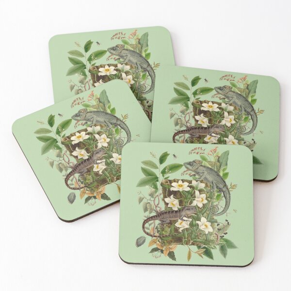 Item preview, Exotic Lizards with Blooming Flowers Tropical Nature Illustration  designed and sold by CanisArt.