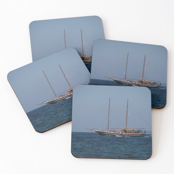 Item preview, Wooden Two-Masted Yacht Sailing On Calm Blue Sea With Passengers Under Clear Sky designed and sold by Nmallia.
