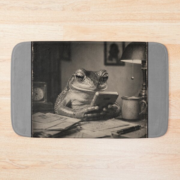 Item preview, Vintage Frog Doomscrolling Art Print | Retro Amphibian With Smartphone | Sepia Cottagecore Animal Photography designed and sold by HOUSE OF TIST.